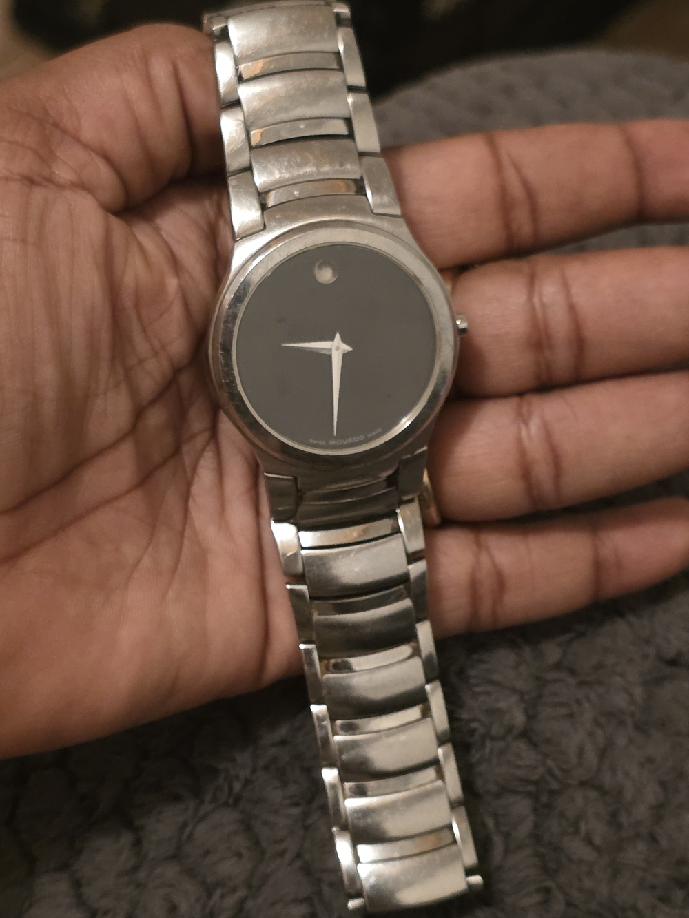Movado G21851 Stainless Steel Watch with Black Dial Need Battery